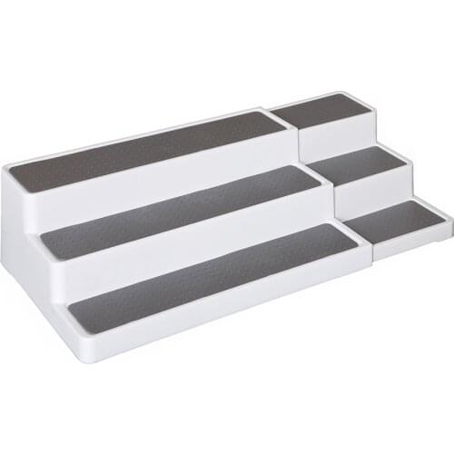 3-Tier Expandable Spice Rack, 3 Step Modern Design, Non Skid Shelf, Kitchen Organizer for Pantry Cabinet or Countertop Use