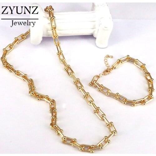 8 Sets, Geometric U Shaped Chain Buckle Necklaces Choker Bracelets for Women and Men Jewellery