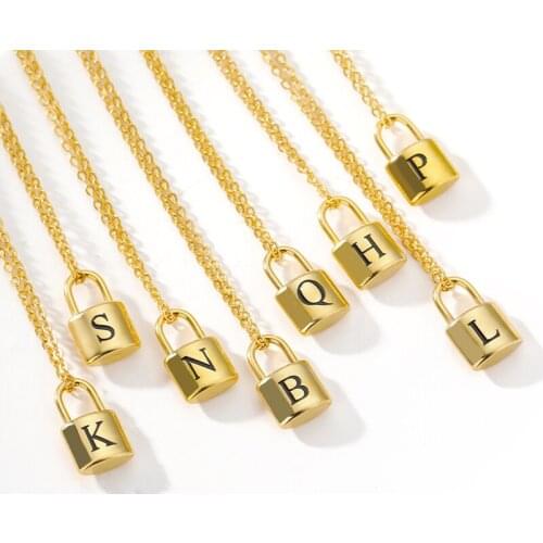 A-Z Initial Letter Necklace For Women Men Stainless Steel Alphabet Lock Choker Necklaces Gold Chain Goth Jewelry Collier Bijoux