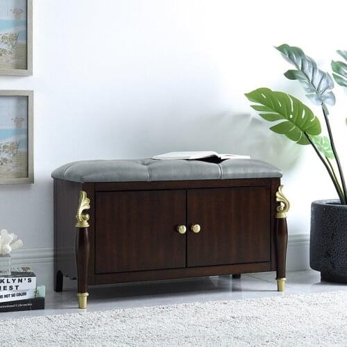 Household light luxury solid wood shoe cabinet wooden door American shoe stool cabinet living room Nordic multifunctional balco