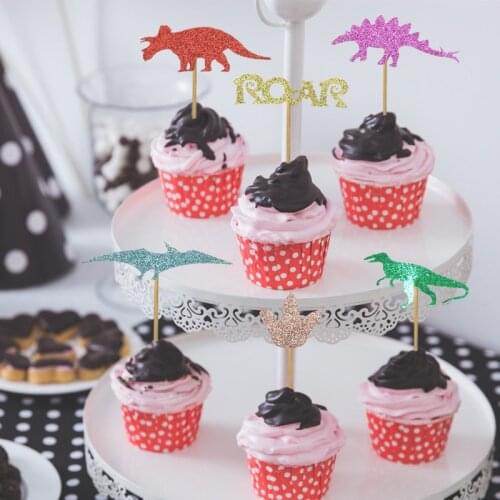 Chicinlife 12Pcs Dinosaur Cupcake Toppers Kids Birthday Party Baby Shower Roar Dinosaur Party Favors Cake Decoration Supplies