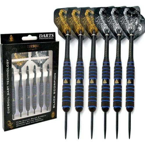CUESOUL Blue 20g/22g/24g Steel Tip Black Coated Brass Dart Set - Pack of 6 Pcs