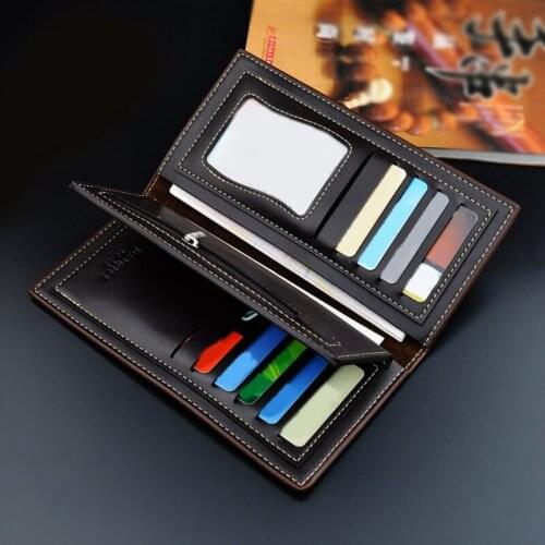 Mens Wallet Long Multi-Card Clip Fashion 3 Fold Lychee Pattern Soft Large Capacity PU Leather Purse Foldable