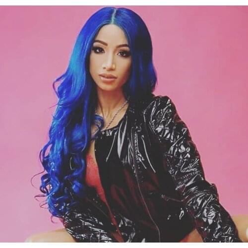 Long Wavy Blue Synthetic Lace Front Wig High Density Middle Part with Hairline Heat Resistant Fiber Daily Wig for Women 24 Inch