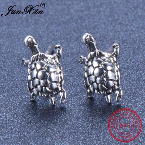 JUNXIN Cute Small Turtle Stud Earrings Silver Color Double Earrings For Women Girls Animal Jewelry Fashion Birthday Gift