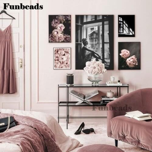 Full square/round diamond cross stitch painting pink flower sexy girl Nordic style Rhinestone embroidery house decor FF4167