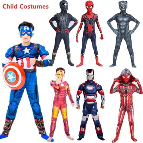 Avengers Venom 2 Superhero Cosplay Jumpsuit Kids Halloween/Carnival Black Spiderman Tights