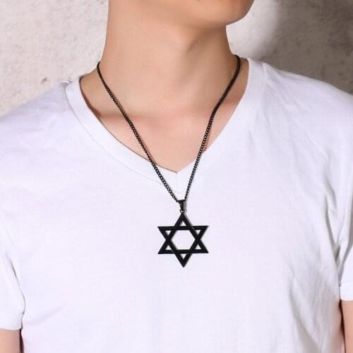 Modyle 2020 New Men Classic Star of David Pendant Necklace in Black Gold Silver Color Stainless Steel Israel Jewish Jewelry