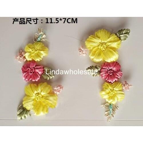Ribbon hand embroidery flowers clothes skirt shoes clothing accessories decorations,2PCS/lot
