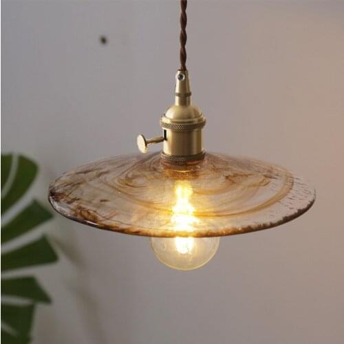 Japanese style retro brass glass chandelier personality simple home decoration living room lamp indoor lighting