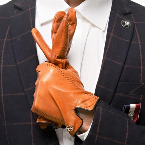 Fashion Mens Genuine Leather Gloves Men Gloves Autumn Plus Velvet Warm Black Gloves Nappa Sheepskin Male Mittens Free Shipping