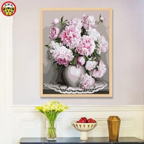 Painting by numbers art paint by number White countertop peony flower paintings drawing coloring by numbers on canvas with frame