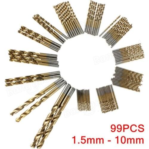 99pcs/Set Twist Drill head Bit Set Saw Set HSS High Steel 1.5mm - 10mm Titanium Coated Drill Woodworking Wood Tool