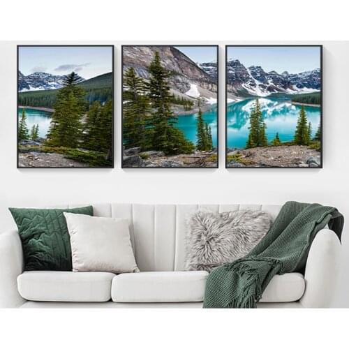 Canvas Wall Art Print Painting Nordic Decoation Lake Forest Stone Mountain Canvas Poster Landscape Picture Poster Scenery Nature