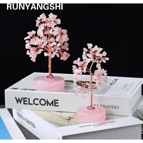 Natural crystal stone Rose Quartz Pink Stone Specimen Lucky tree Healing Christmas decorator
