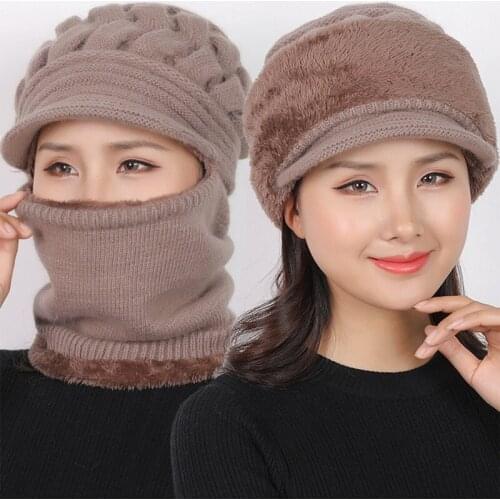 2020 New Hot sale Ladies Winter Warm Woolen Hat with Bib and Ear Protection Hat