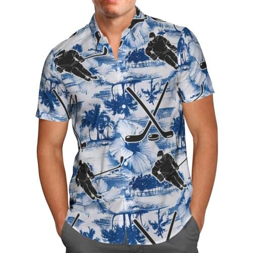 2021 New 3D Printing Ice Hockey Hawaii Shirt Men Summer Short-sleeved Beach Shirt Men Shirts Oversize Camisa Masculina 5XL-14