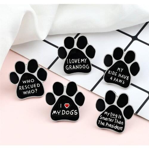 New Cute Dog Paw Brooch Footprints Letter Creative Enamel Pins Custom Metal Button Fashion Accessories Backpack Denim Badge Gift