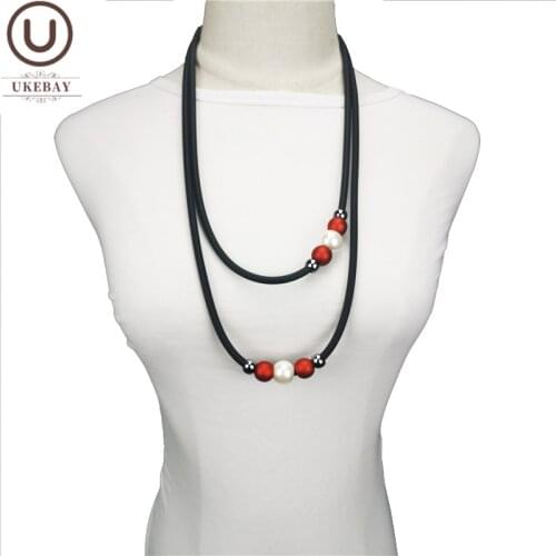 UKEBAY New Pendant Necklace Handmade Rubber Jewelry Women Bohemia Trendy Necklaces White Red Pearl Accessories Clothes Jewellery