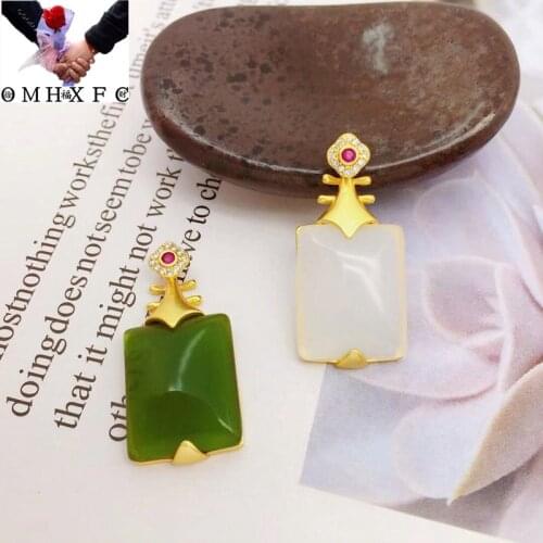 OMHXFC Jewelry Wholesale YM1174 European Fashion Woman Party Birthday Wedding Gift Vintage Jade Zircon 24KT Gold Pendant Charm