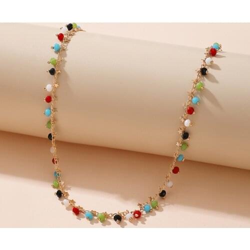 2021 New Colorful Bead Choker Necklace For Women Charming Gold Color Star Clavicle Chain Handmade Jewelry Accessories Gifts