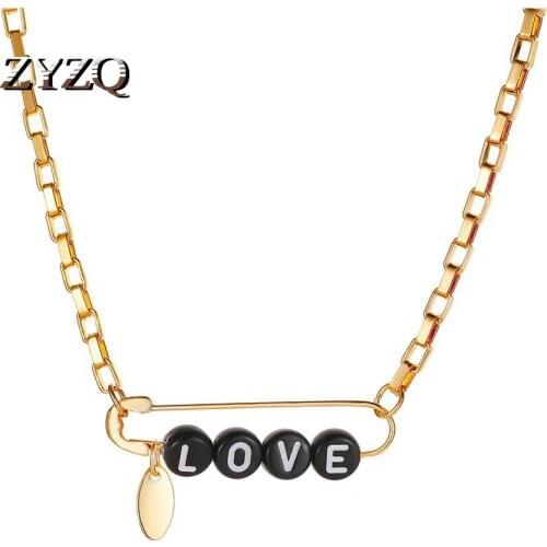 ZYZQ Gold Color Paper Clip Letter Love Pendent Necklaces for Women Party Simple Stylish Necklace Female Fashion Jewelry