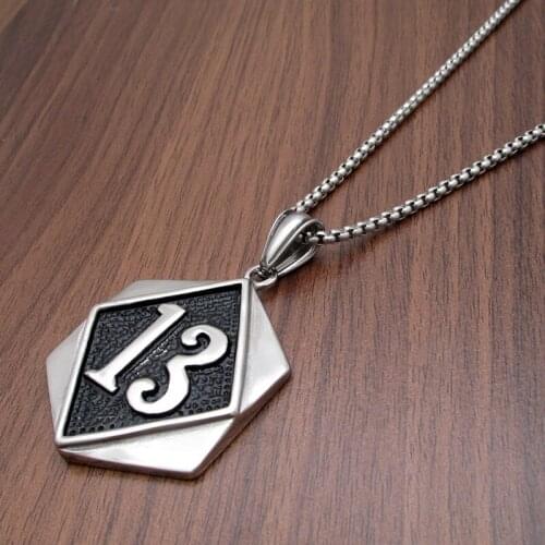 Free Shipping Punk 316L Stainless Steel Silver Color Number Gold-Plated 13 Biker Pendant Rope Link Chain Jewelry