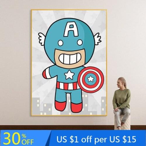 Q version of Marvel Superhero Nursery Canvas Painting Poster Wall Art Avengers Cartoon Baby Room Family Decoration Cuadros Decor