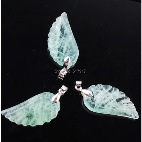 RONGZUAN Natural Flourite Gem Stone Bead Carved Angel Wing Reiki Chakra Chain Necklaces & Pendants Jewelry Lover Gift TN3542