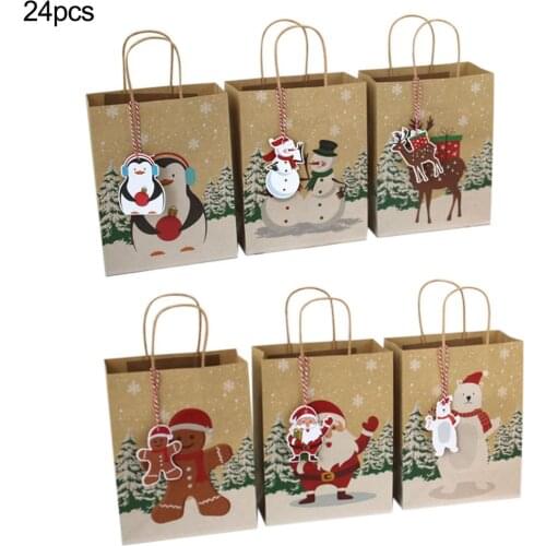 24 Pieces Christmas Gifts Bag Kraft Paper Shopping Bag Kraft Paper Gift Bag DIY Christmas Advent Calendar Bag For Christma Party