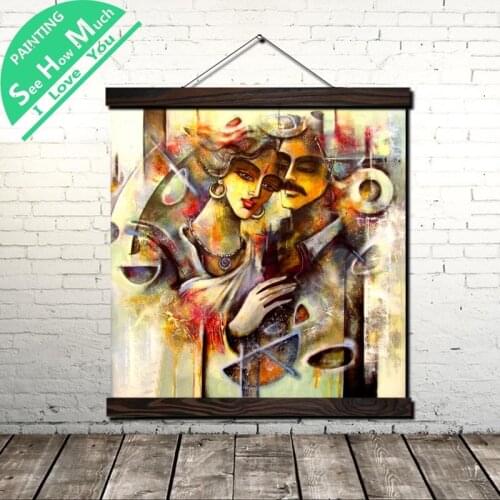Happy Lovers in India Scroll Painting Canvas Vintage Poster and Prints Wall Art Picture Living Room Bedroom Farmhouse Decoration