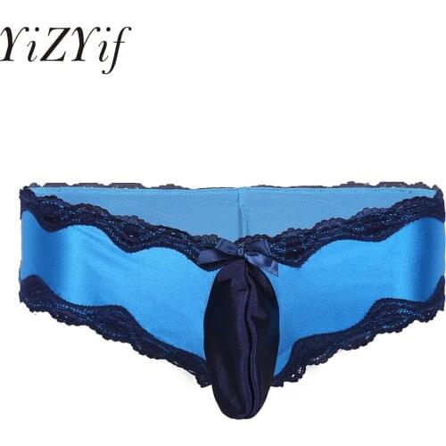 Sexy Mens Sissy Briefs Panties Sheer Lacework Lingerie Low Rise Bikini G-string Briefs Underwear with Bulge Pouch Underpants