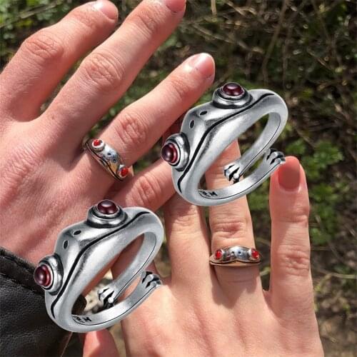 Vintage Frog Rings for Couple Women MenRetro Adjustable Opening Rings Statement Finger Rings Bohemian Jewelry Valentine Gift