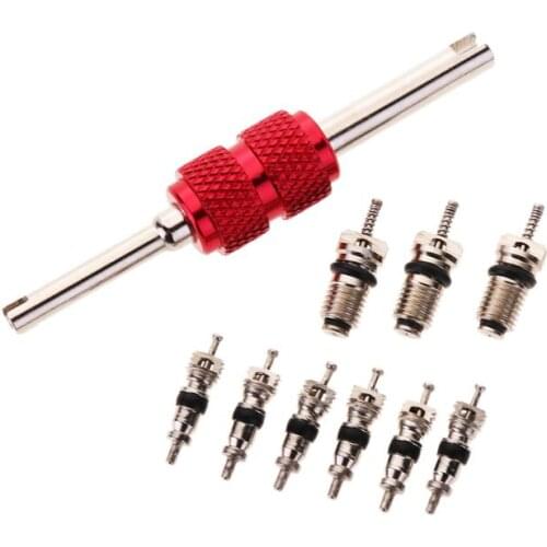 VODOOL 9pcs Air Conditioning Valve Cores+1pc Remover Tool A/C System Repair Kit Tool Auto Air Conditioning Assortment Remover