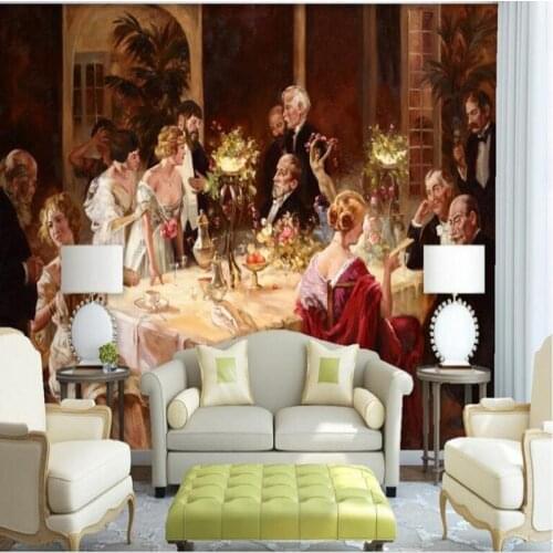 Wellyu Custom large - scale murals Continental dinner characters oil paintings background wall non - woven wallpaper