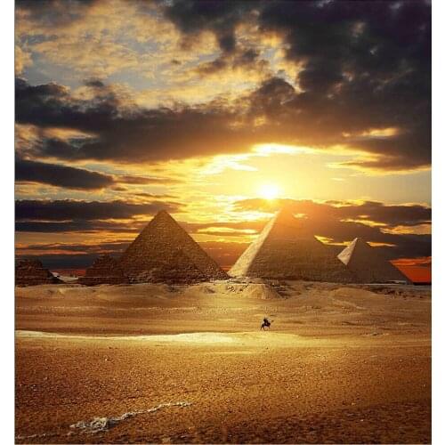 Sunset Clouds Pharaoh Khufu Desert Pyramids Camels Backgrounds Vinyl cloth High quality Computer printed wall photo backdrop