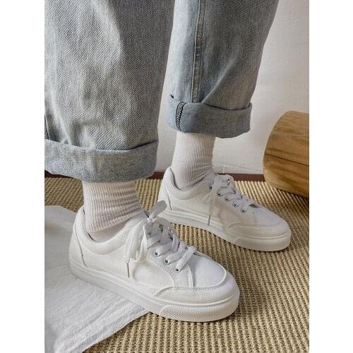 2021 spring and autumn female Korean style classic all-match breathable comfortable white shoes student casual shoes thick sole