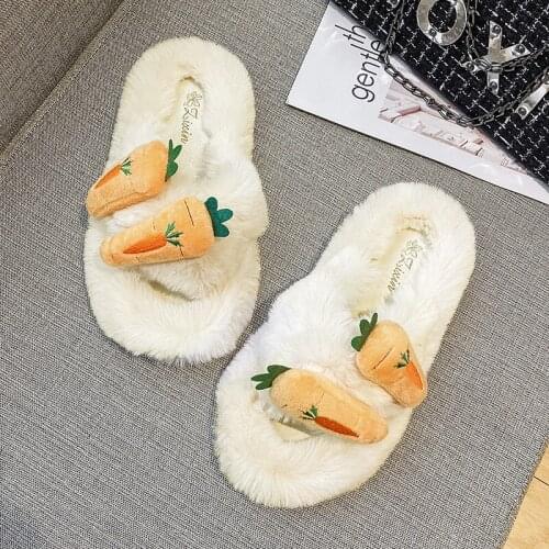 Womens Plush Slippers Cute Carrot Plush Cross Indoor Household Slippers Winter Warm Slippers Womens 2021 Womens Shoes