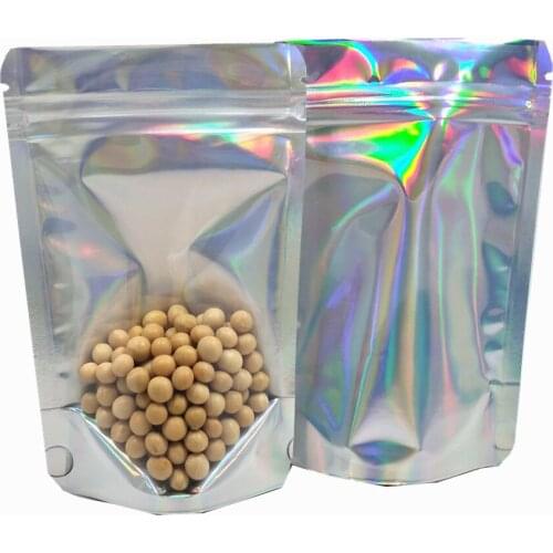 1000Pcs Doypack Aluminum Foil Zip Lock Packaging Bag Clear Plain Laser Stand Up Mylar Self Seal Dried Flower Storage Pouch