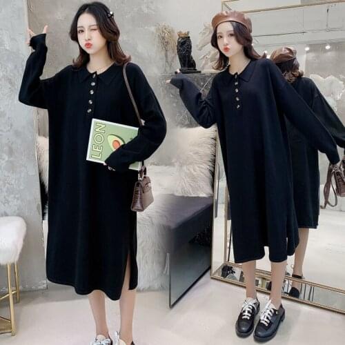 1886# Maternity Clothes Spring Autumn Cotton Long Sleeve Loose Stylish A Line Dress for Pregnant Women Mom Dress