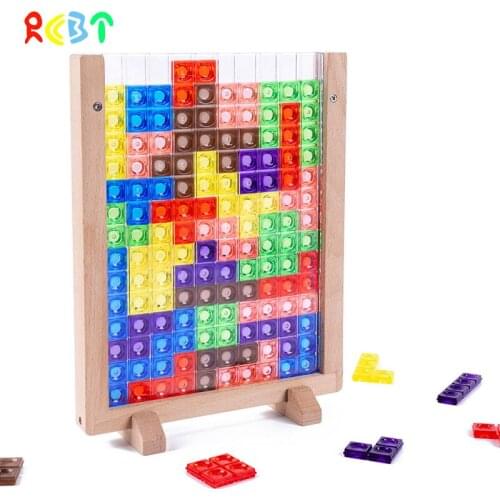 3D Tetris Childrens Brain Teasers Academic Early Education Puzzle Enlightenment Color Wooden Puzzle Educational Toy Gift