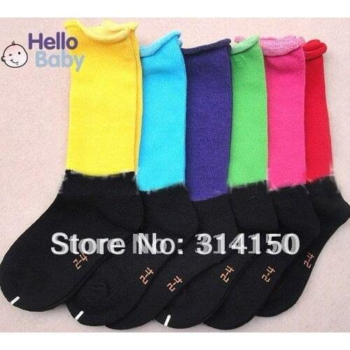Free shipping--14pairs/lot baby girls pure cotton socks media corta Spell color Winter socks lovely two-tone socks hot sale