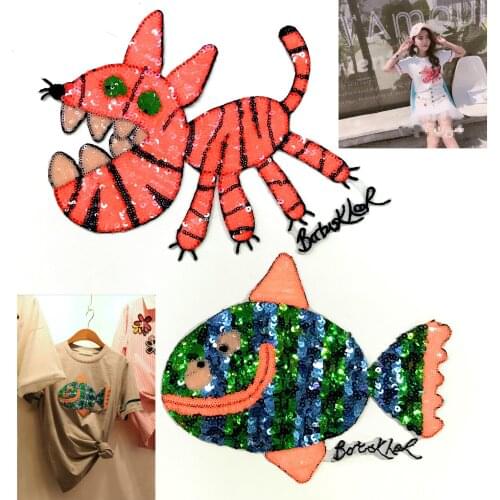 Large embroidery big tiger fish patch animal cartoon patches for bag badges applique patches for clothing EQ-3070