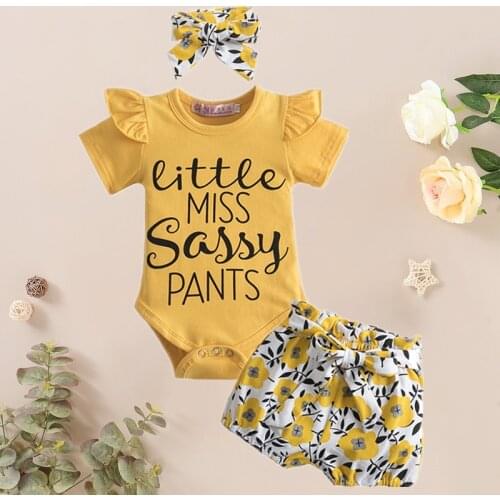 Baby Girls Clothes Set Floral Sling Romper+Jumpsuit+Headband For Toddler Kids Ruffled Backless Bodysuit Infant Baby Outfits Sets