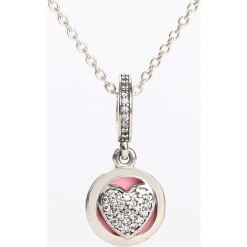S925 Sterling Silver Diamond Loyalty Heart Pendant Enamel Pink Bracelet Charm Pendant