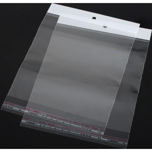 DoreenBeads Plastic Bags Self Adhesive Seal Transparent(Usable Space 15cm x 14cm)W/Hang Hole 20cm x 14cm(7 7/8"x5 4/8"),100PCs