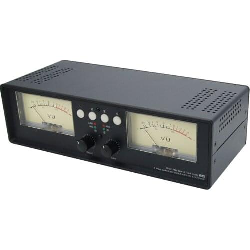 VU2-D LED/VU2-L Bulb Version MIC+LINE Dual VU Meter Audio Splitter Box 4-Way Switcher Sound Level Indicator DB/ACG Mode
