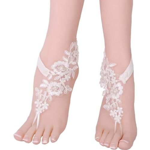 Elegant Lace Woman Bridal Anklets Wedding Barefoot Sandals Shoes Beach Foot 2021