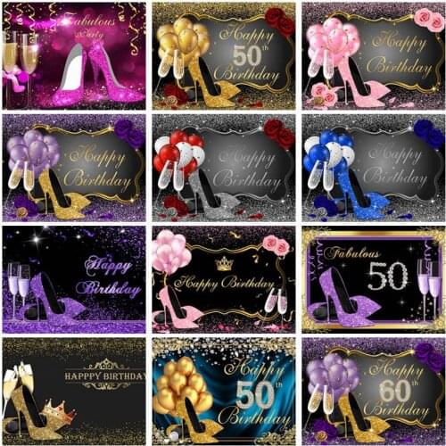 Glitter High Heels Backdrop Fabulous Womens Birthday Party Pink Rose Champagne Balloon Background Decoration Photography Props