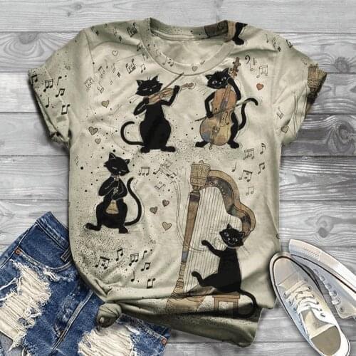 Size Shirts S-4XL 3D Cute Coil Cat Animal Printed T Shirt Harajuku T-Shirt O Neck Short Sleeve Tees Casual Summer Women Tops
